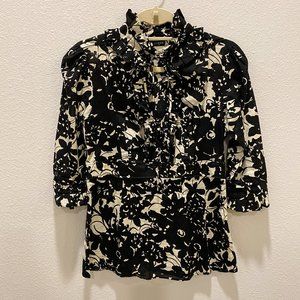 J.CREW FACTORY Black + Ivory Floral Blouse 0